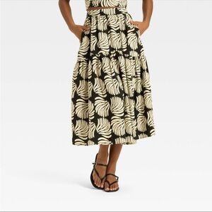 A New Day Black and Cream Tiered Midi Skirt